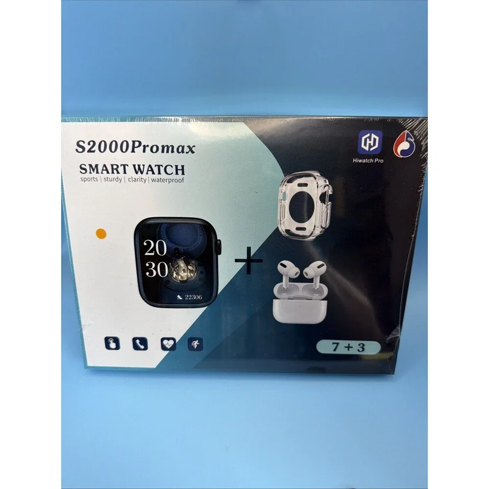S2000Promax Smart Watch Black Case 7 Multicolor Bands And Earbuds Included.